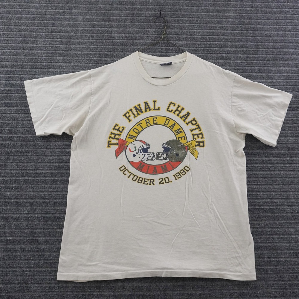 Vintage 90s JanSport Notre Dame vs Miami T-Shirt Mens XL White Final Chapter